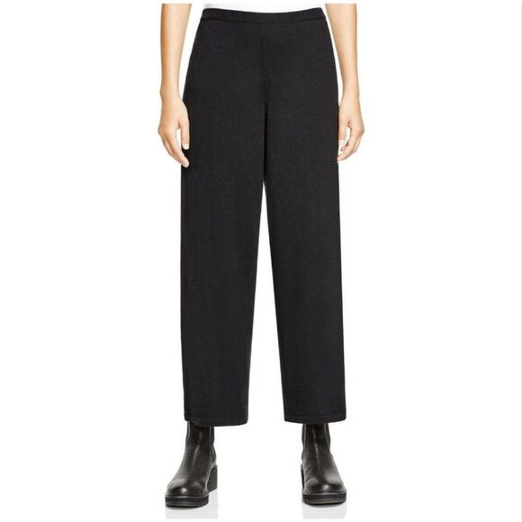 Eileen Fisher Wool Pants Black Tapered Straight Leg Elastic Pull on Women’s M - Picture 1 of 10